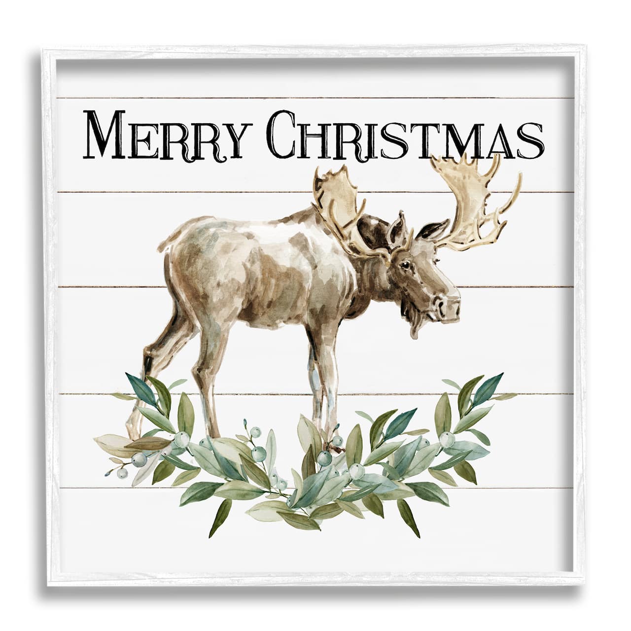 Stupell Industries Merry Christmas Moose Laurel Framed Giclee Art